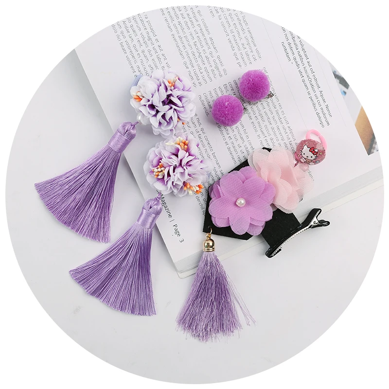 5~6pcs/pack-Chinese Retro Princess Style Children's Hair Gift Box Set Of Rabbit Ball Clip Girl's Accessories | Аксессуары для