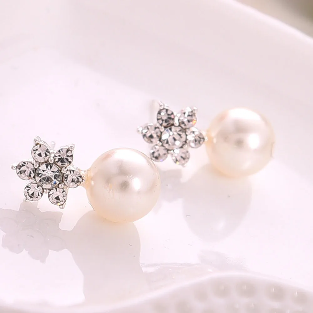 2016 New Pearl Crystal Rhinstone Snow Flower Stud Earrings for women Brincos Earring Lovely Jewelry | Украшения и аксессуары