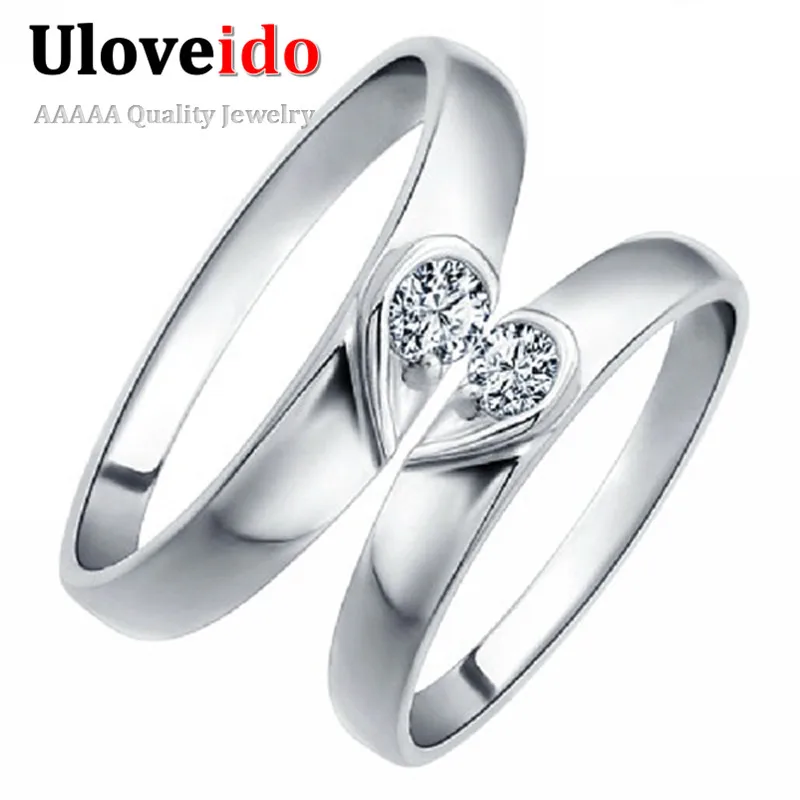 Uloveido пару обручальных колец для мужчин и женщин серебряный цвет мода сердце