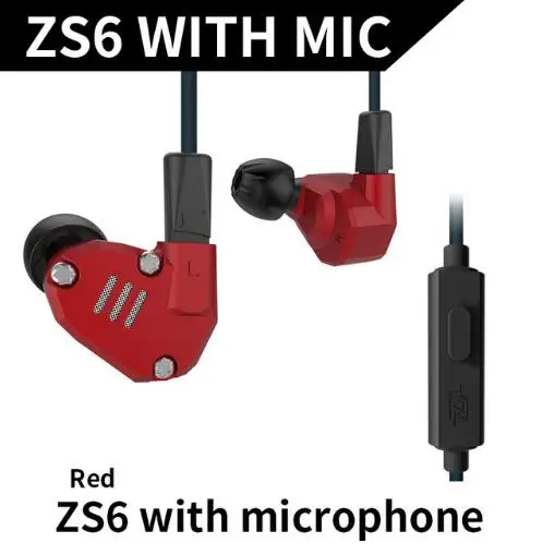 ZS6Redwithmic KZ ZS6 2DD+ 2BA Гибридный в ухо наушник Monito Запуск Спорт bluetooth наушники Металлические Наушники Hi-Fi DJ гарнитура вкладыши - Цвет: ZS6Redwithmic