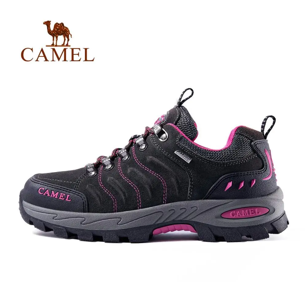 Female-Dark Gray CAMEL/мужские и женские Треккинговые ботинки из натуральной кожи; прочные нескользящие теплые дышащие уличные ботинки для альпинизма и треккинга - Цвет: Female-Dark Gray