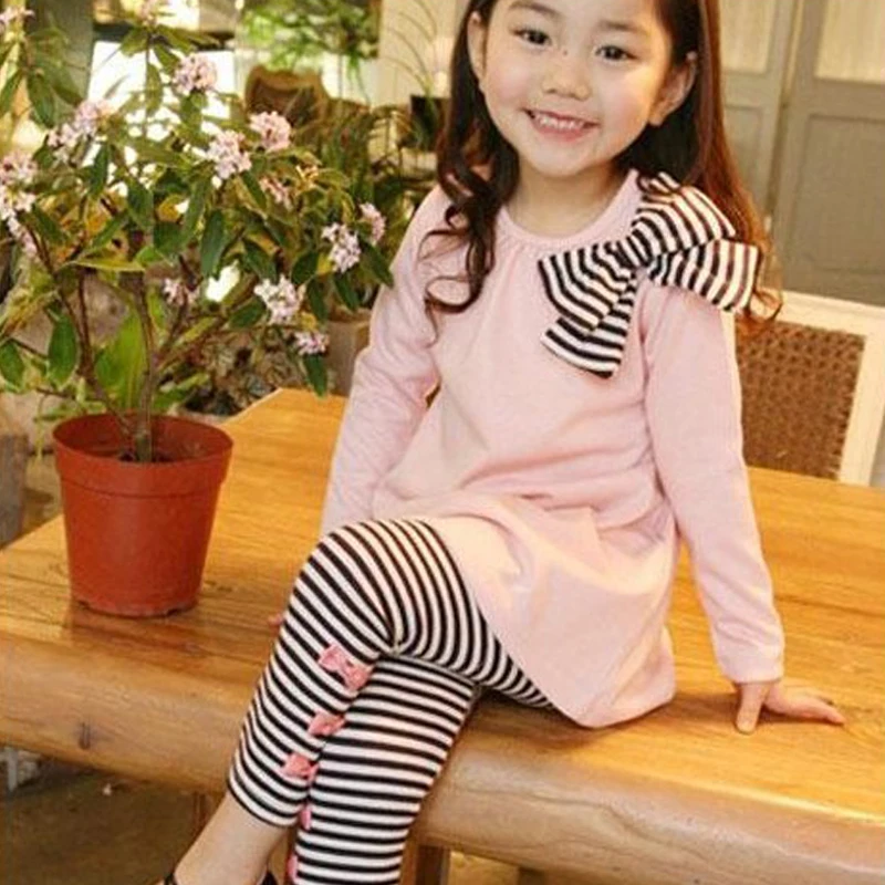 Осенняя одежда из 2 предметов для маленьких девочек футболка топы + леггинсы