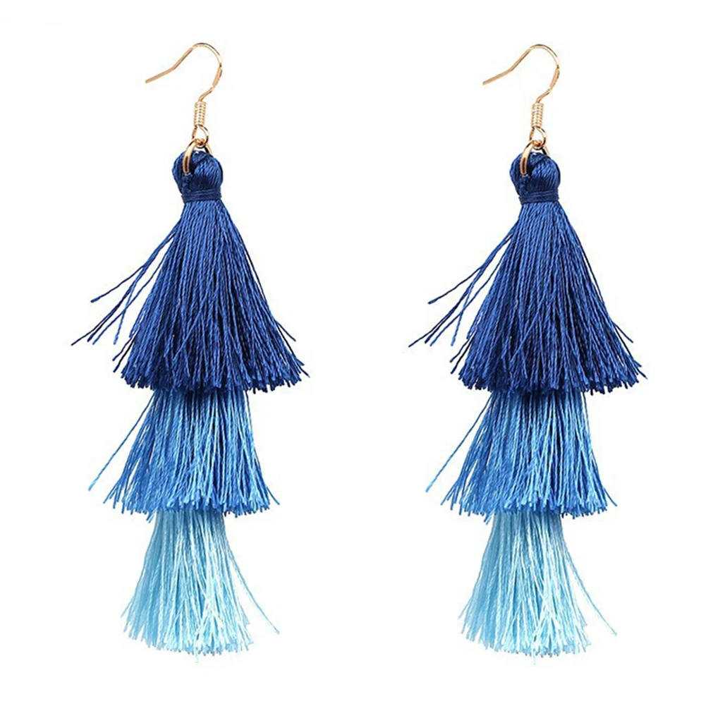 Дамы Boho слоистые ombre Ленточки бахрома мотаться Hook Серьги партия подарок