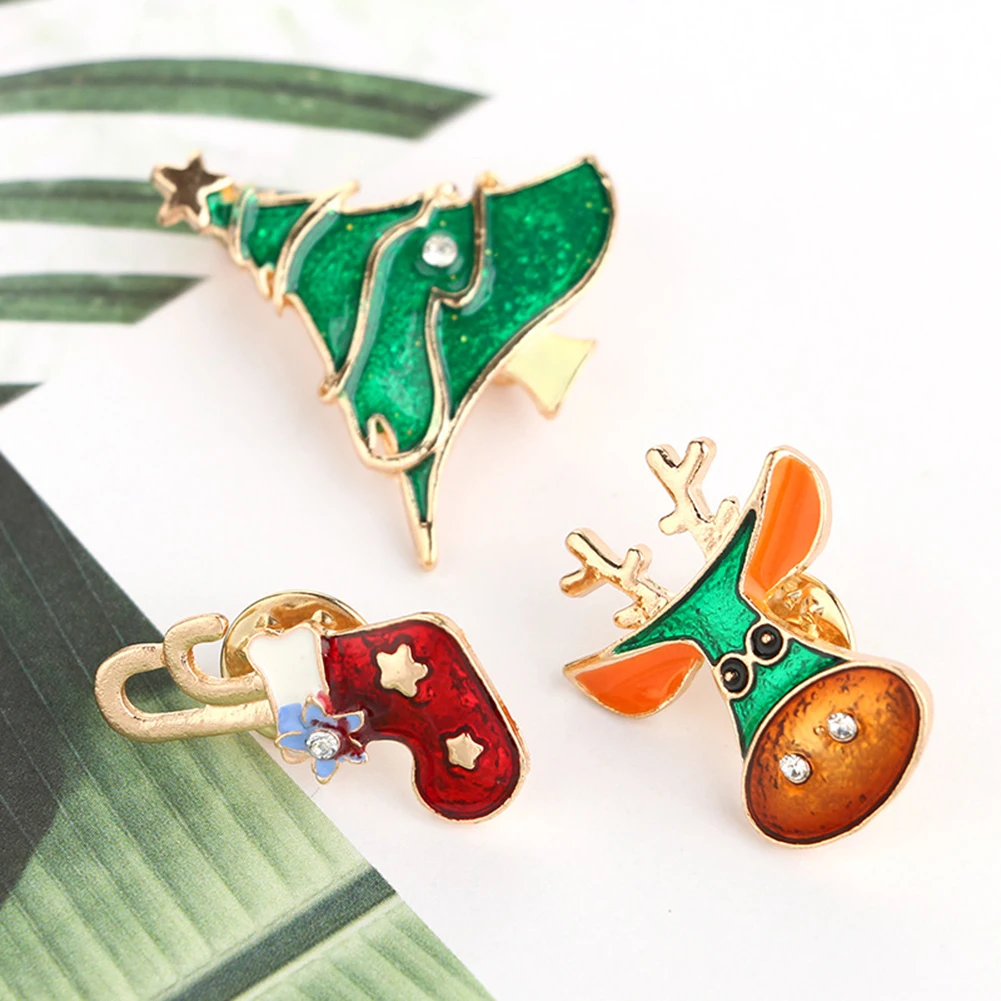 3 шт. Новогодние товары эмаль чулок олени дерево брошь Шпильки Семья партии