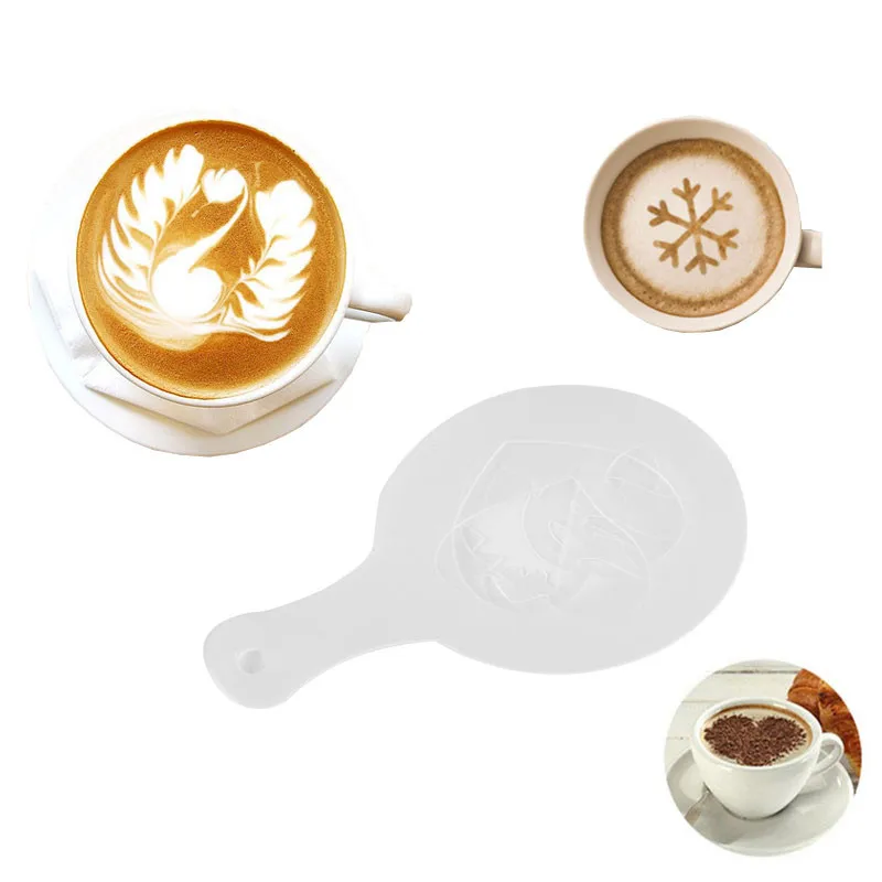 YIBO 16pcs / sets of coffee pull flower die fancy printing mold milk tea spray template cappuccino | Дом и сад