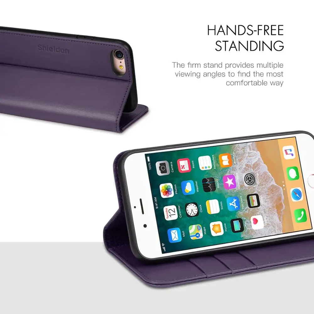 Чехол-бумажник SHIELDON для iPhone 7/8 с натуральными кожаные с отделениями для карт ID держатель стенд для просмотра магнитное закрытие пожизненная Гарантия