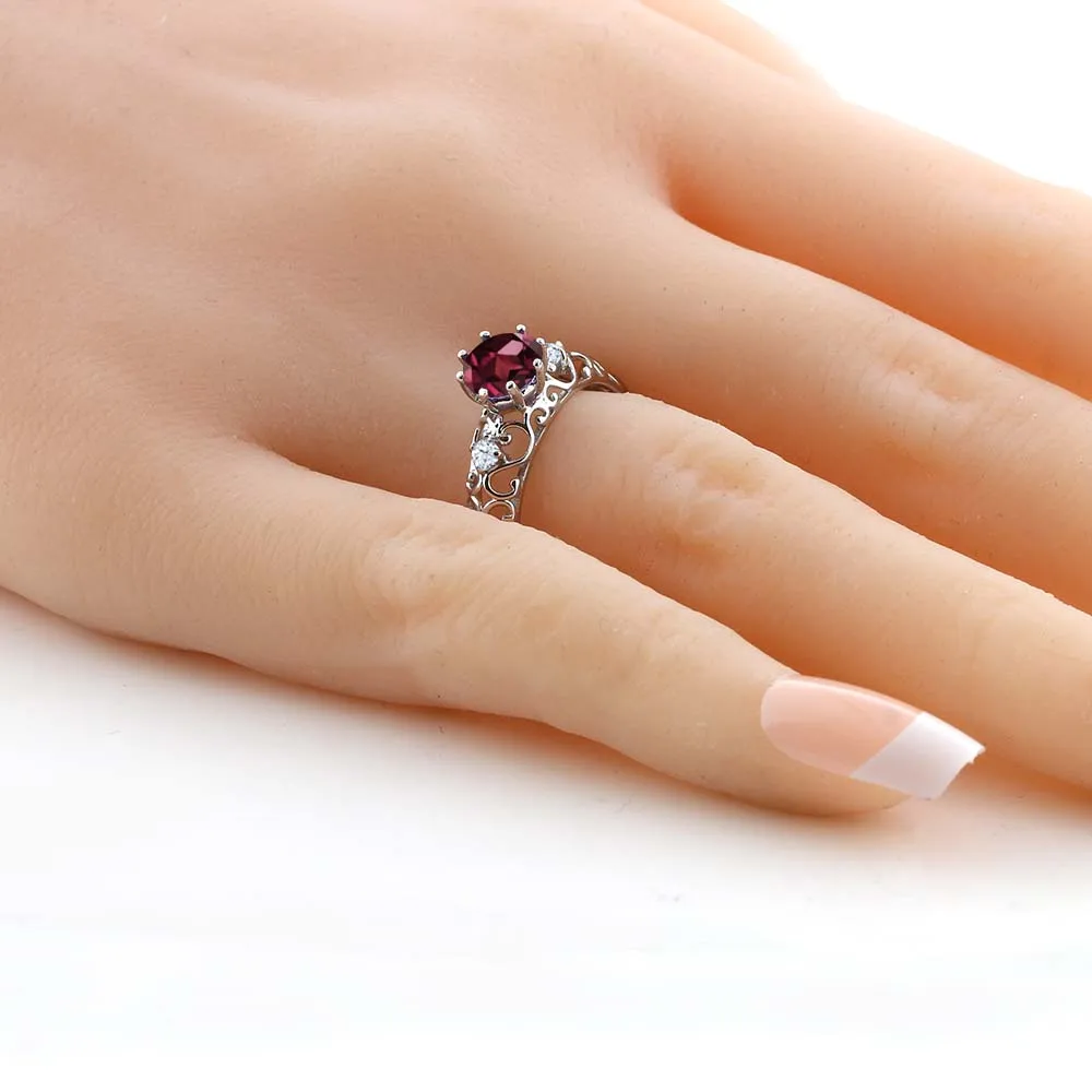 1.08 ct Круглый красный родолит гранат кольцо стерлингового серебра 925 | Украшения и