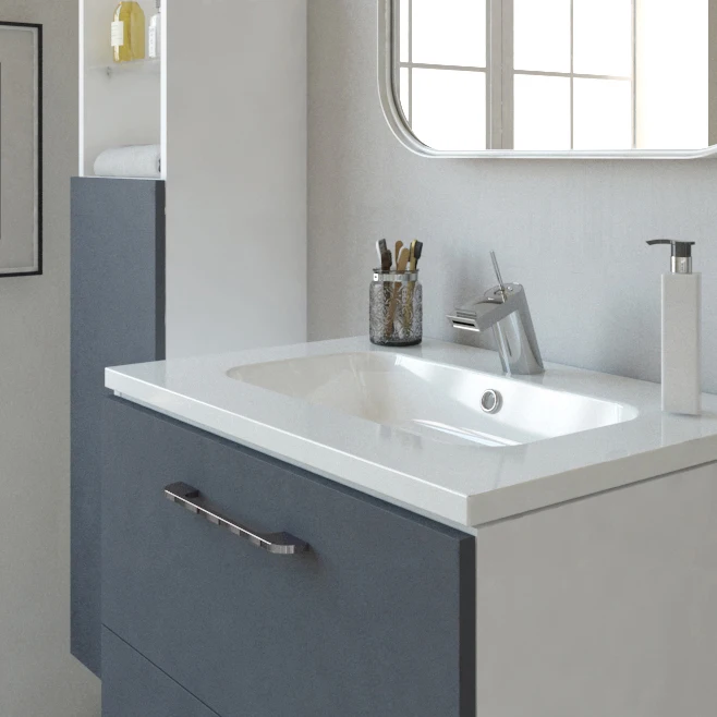 60 cm Modern Bathroom Vanity Nexo Cabinet Set | Grey 61 x 46 (24 24 18 in) Assembled + Ceramic Sink Обустройство дома