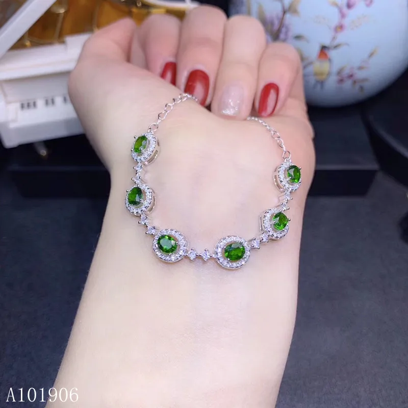 KJJEAXCMY Fine Jewelry 925 sterling silver inlaid natural diopside gemstone female bracelet support review new luxury