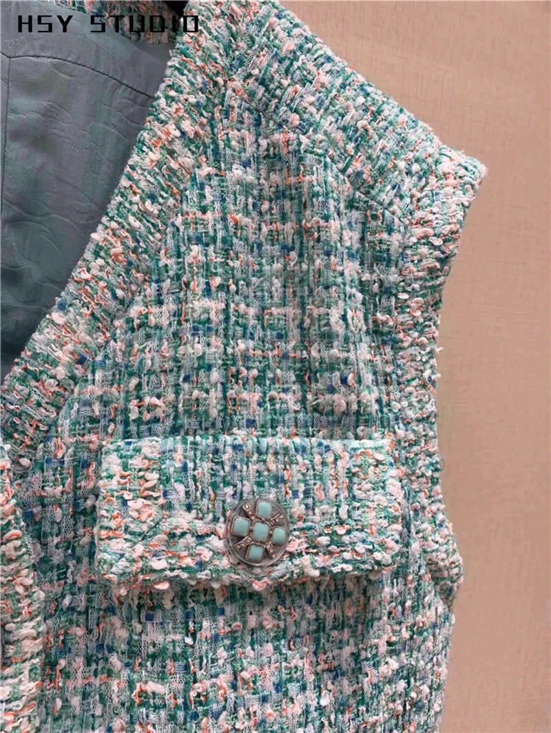 【HSY studo】2019 весна осень женские высококачественные твидовые жилетки без рукавов