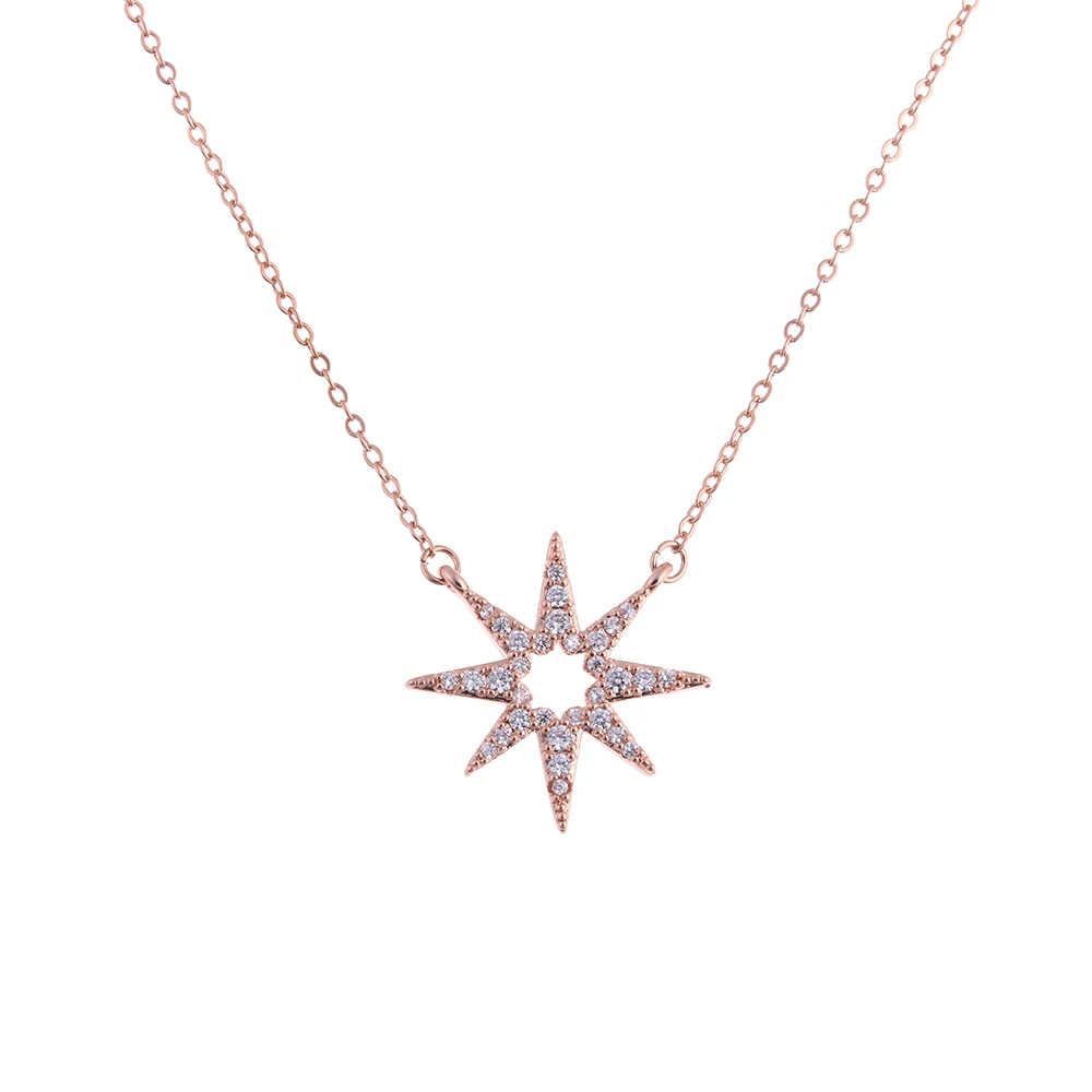 

Ожерелье lureme цвета розового золота, медное ожерелье с подвеской в виде солнца и звезды с кристаллами для женщин и девушек, брендовая Подароч...