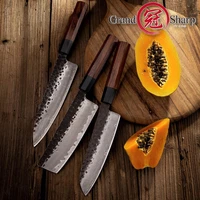handmade kitchen knives set 3pcs 3 layers japanese aus 10 steel chef santoku nakiri slicing eco friendly cooking tool grandsharp