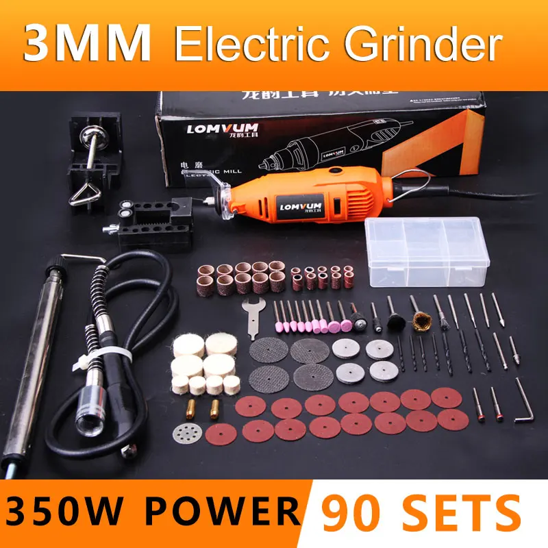 3MM 90set LOMVUM Мини электрическая шлифовальная машина 400 Вт угловая шлифовшлифовальная машина Dremel Инструмент Многофункциональная угловая шлифовальная машина DIY креативный сверлильный шлифовальный станок - Цвет: 3MM 90set