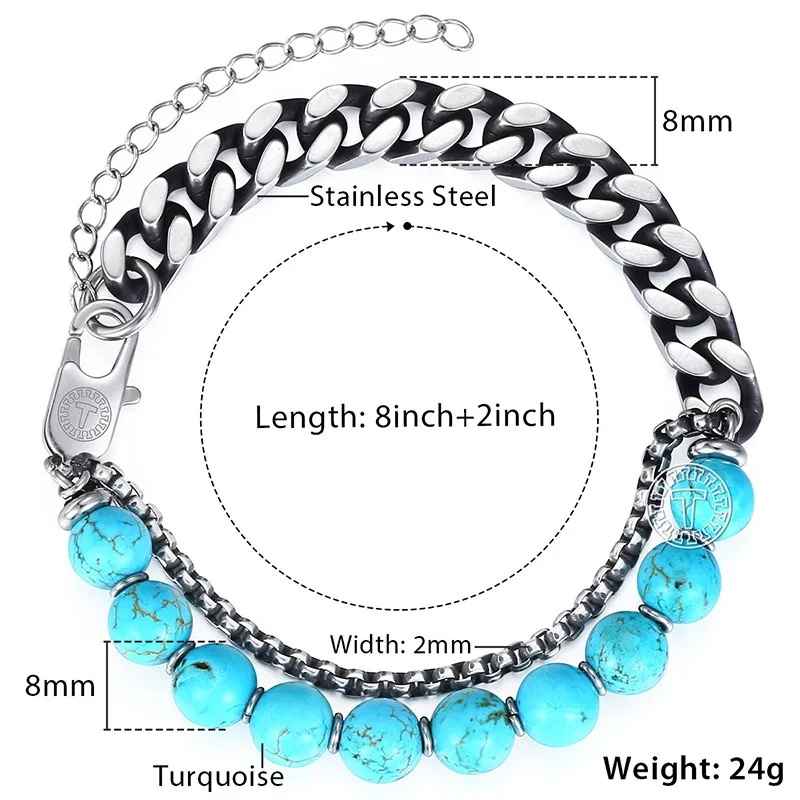 Davieslee бисерный браслет для мужчин и женщин из синего стекла Boho Curb Link из нержавеющей стали Мужской Браслет-цепь из бронзового серебра DDLBM04