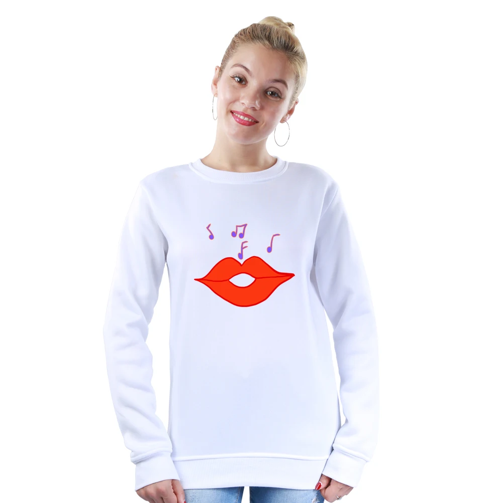 Модный свитшот Для женщин пуловер сексуальные красные губы теплый длинный рукав