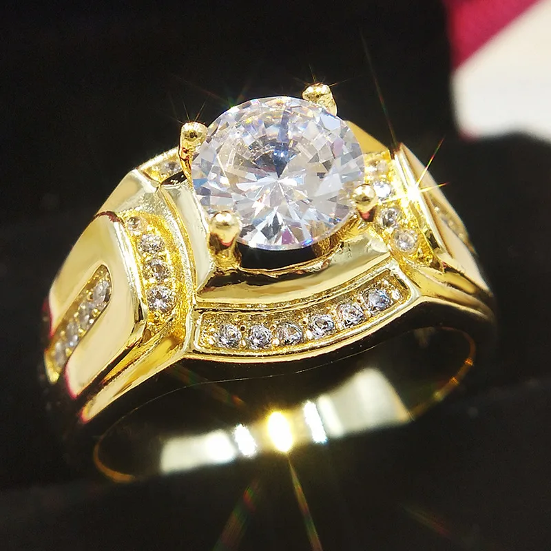 

Luxury Gold Tone Mens Rings with 1 ct Clear Cubic Zirconia Size 7-12
