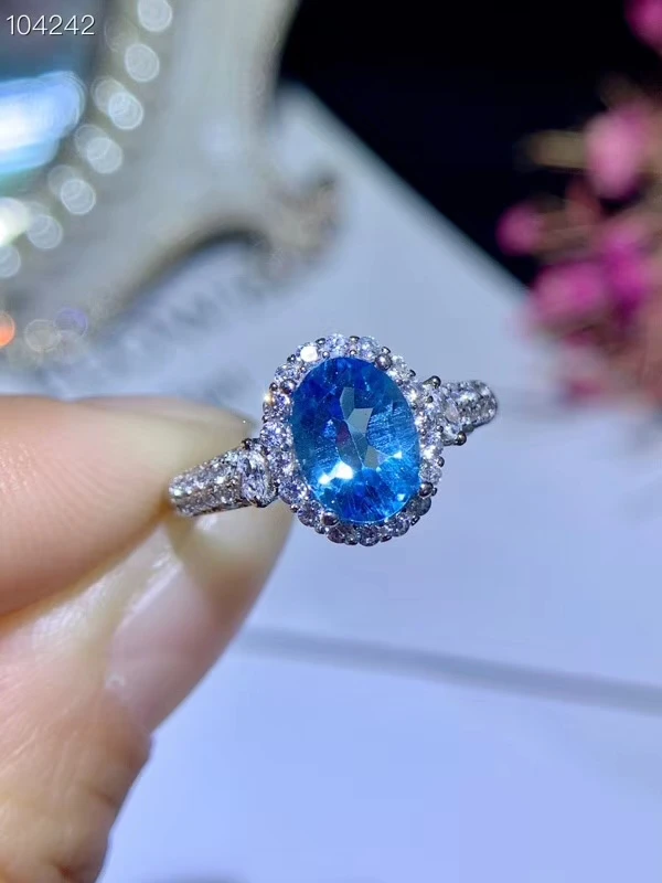 

KJJEAXCMY fine jewelry 925 sterling silver inlaid natural blue topaz female ring support test 22345