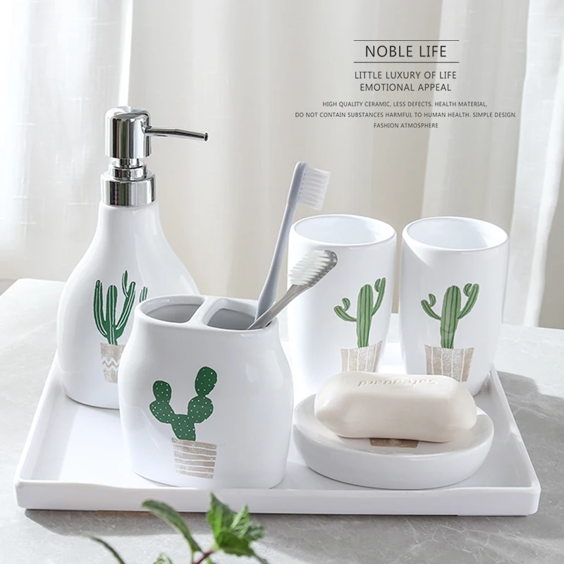 Bathroom Six-piece Set Ceramic Flamingo Wash Cup Brushing Lotion Bottle Tray Supplies Accessories Wedding Gift | Дом и сад