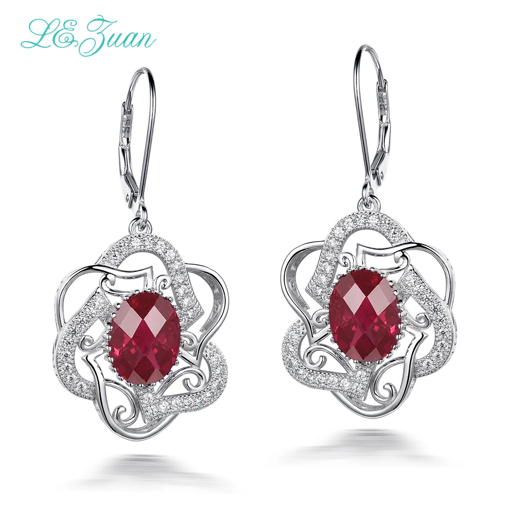 

I&zuan Drop Earrings For Women Fine Jewelry 100% 925 Sterling Silver 7.03ct Ruby Cluster Gemstone Flower Luxury Bijoux E0073-W01