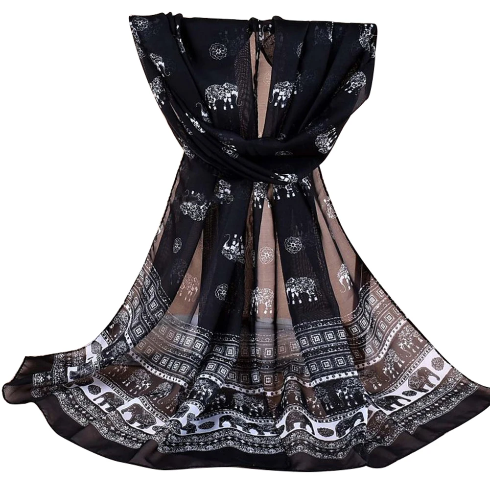 Модный шифоновый Женский мягкий дышащий Длинный Шарф С Рисунком Слона|neck wrap|long