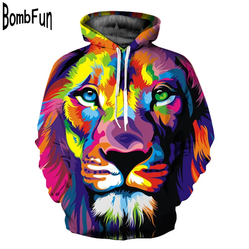 Мужские и женские толстовки с 3d принтом льва спортивные костюмы красочные Harajuku