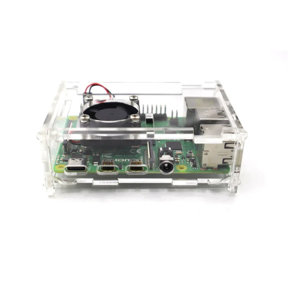Прозрачная акриловая коробка корпуса с охлаждающим вентилятором для Raspberry Pi 4 Model