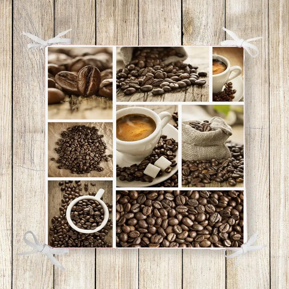 Еще кофейный лоскутный кухонный стул в зернах с 3d принтом Подушка сиденья мягкая