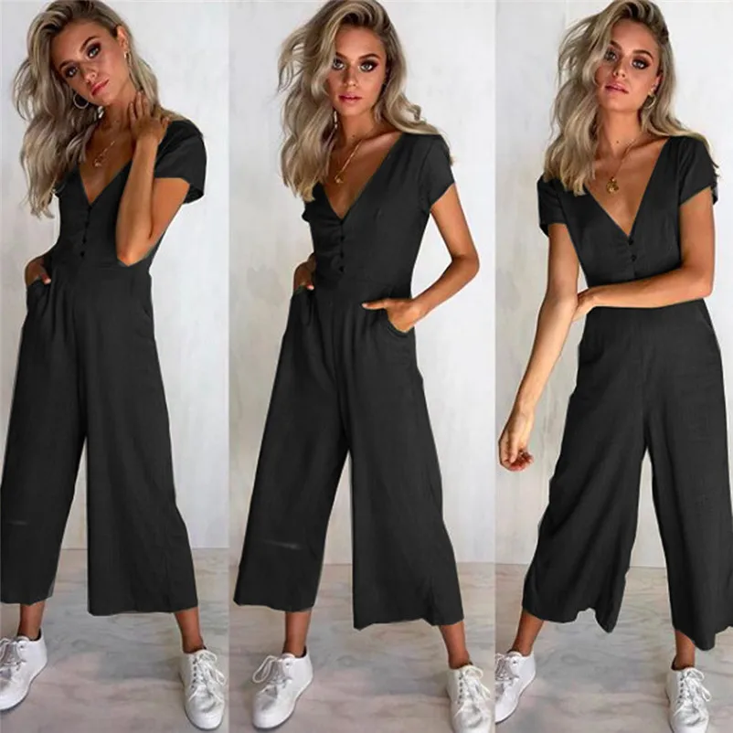 Женский праздничный комбинезон на бретельках модный длинный с V образным вырезом