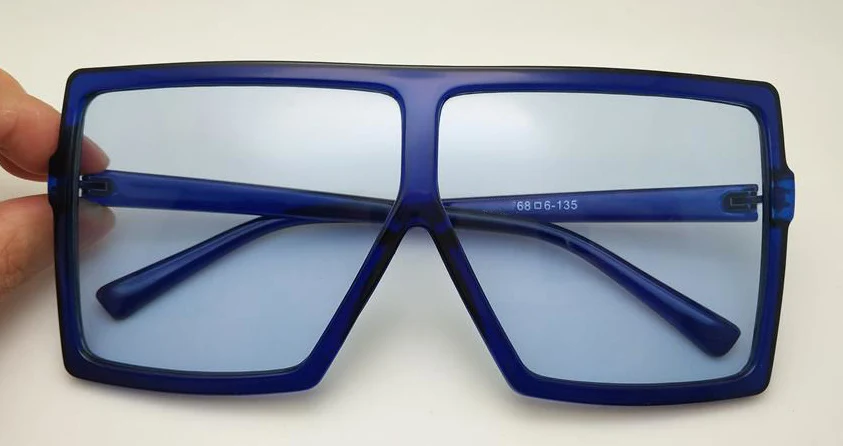dark blue frame blue Новинка, темно-синие Квадратные Солнцезащитные очки больших размеров, женские роскошные брендовые прозрачные розовые желтые солнцезащитные очки с плоским верхом, женские и мужские солнцезащитные очки в стиле ретро - Цвет линз: dark blue frame blue