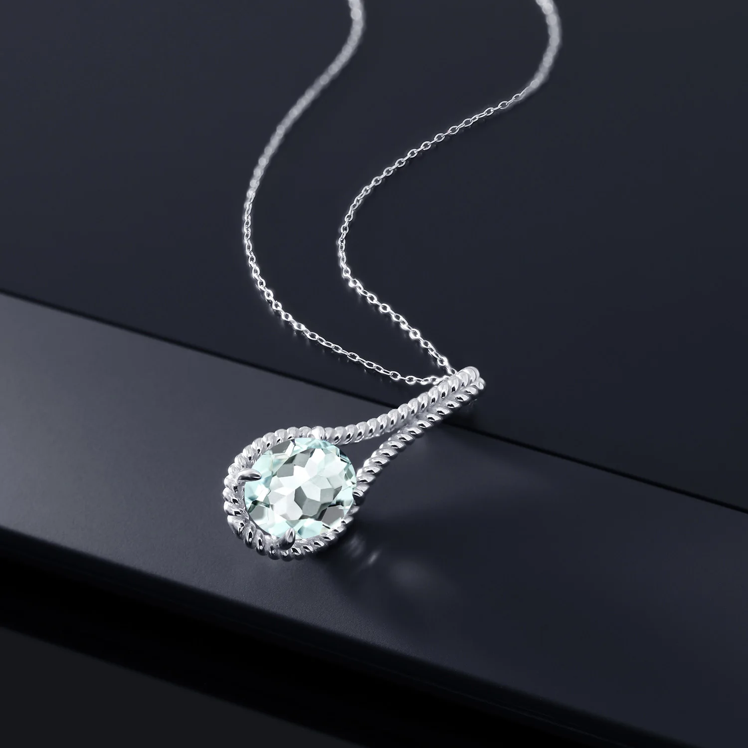 GemStoneKing 3,93 карат Овальный небесно-голубой искусственный аквамарин 925 пробы Серебряное ожерелье с подвеской для женщин хорошее ювелирное изделие