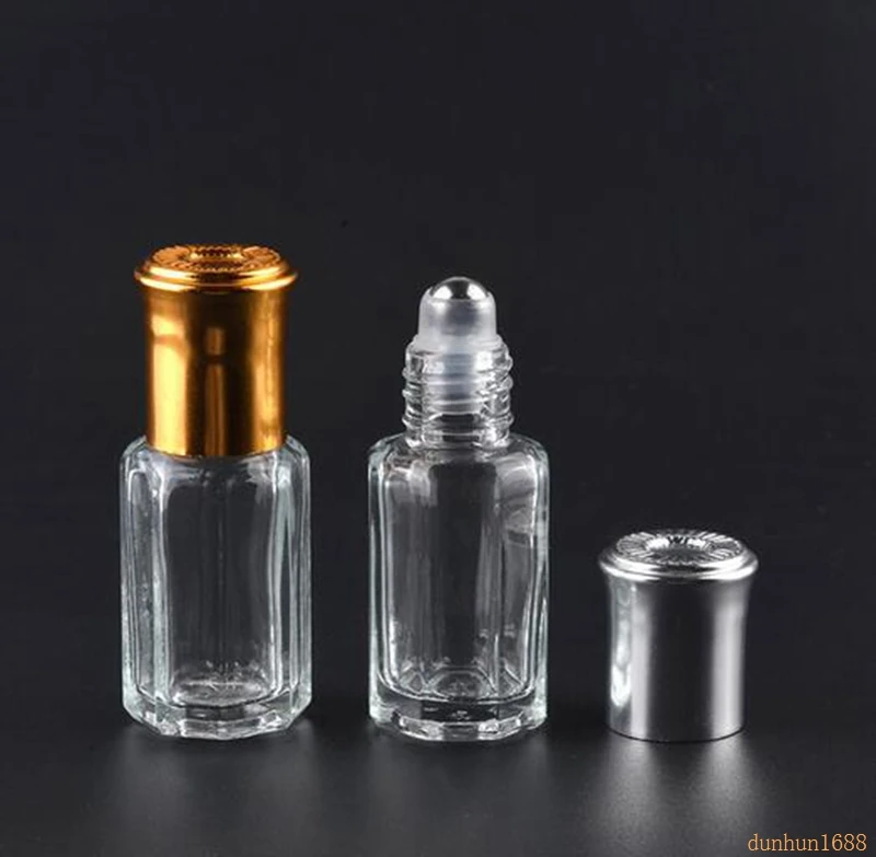Botella de vidrio octogonal con tapa dorada, rollo de Aroma, Perfume, embalaje de aceites esenciales, 3, 6, 10, 12ML, 100 Uds.