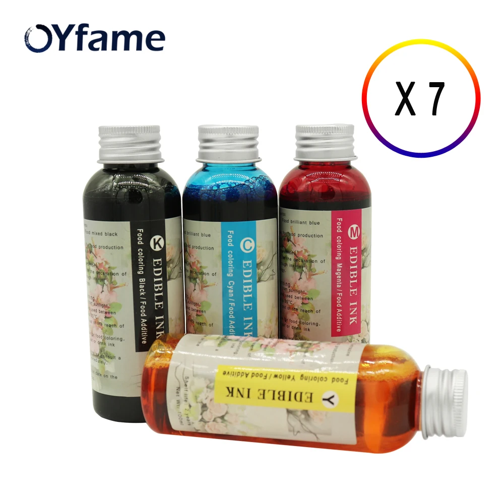 

OYfame 7 Set 4*100ml Food Ink Safety Edible Ink For Coffee Cake Cappuccino Chocolate Printing Machine For Cannon Inkjet Printer