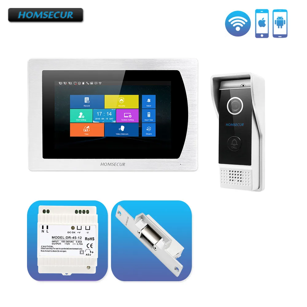 

HOMSECUR 7" IP Wired Video Door Entry Security Intercom 1.0MP with Touch Screen Monitor Electric Strike Lock for House/ Flat
