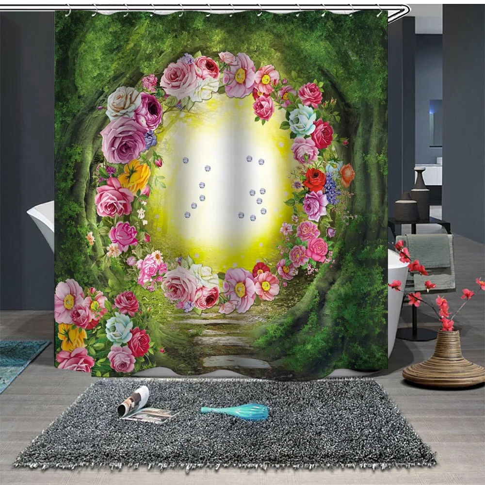 

Custom Made Shower Curtain Bathroom Curtain Partition 1.5 x 1.8m 1.8 x 1.8m 1.8 x 2m Flower Tree Hole Green