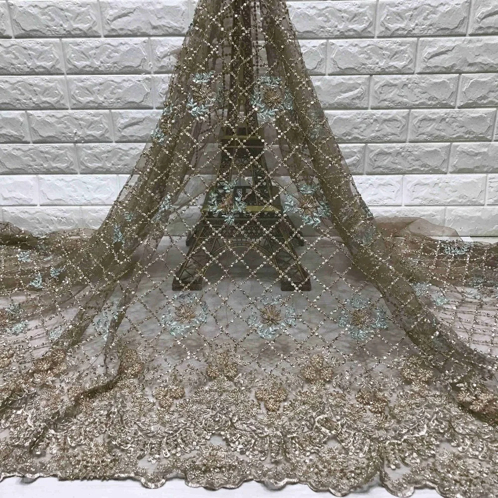 2019 Лучшее качество оптовой торговли африканской тяжелой французской каменной кружевной ткани вышивки сетки ручной работы материал для свадьбы или вечеринки.
