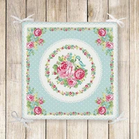 else blue floor on pink roses florals 3d print chair pad seat cushion soft memory foam full lenght ties non slip washable zipper