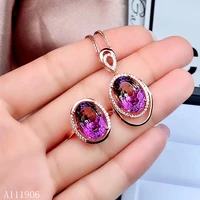 kjjeaxcmy boutique jewelry 925 sterling silver inlaid gemstone purple yellow crystal female pendant necklace ring 2 piece set