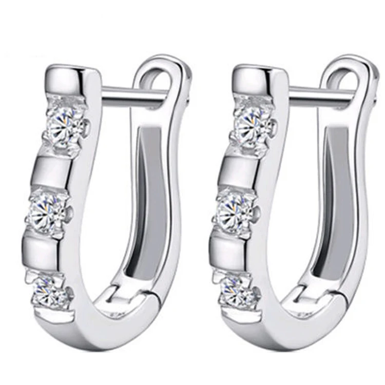 Женские серьги гвоздики с фианитами покрытием из серебра 2018|horse shoe earrings|earrings