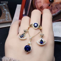 kjjeaxcmy exquisite jewelry 925 silver inlaid natural sapphire womens necklace pendant earring ring set support detection