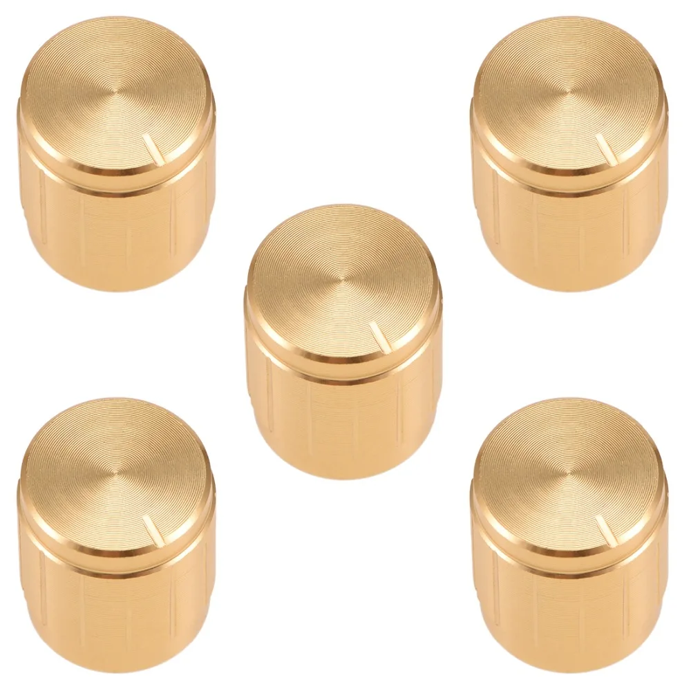 

UXCELL 5Pcs 15/17x17mm Aluminium Alloy Potentiometer Volume Control Rotary Knob Knurled Shaft Hole Gold Tone Switch Accessories