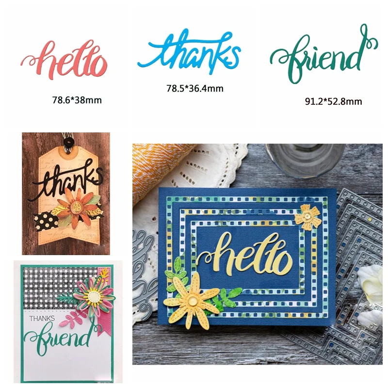 

Letters Hello Thanks Friend Metal Cutting Dies Stencils For DIY Scrapbooking Photo Album Decorative Embossing Craft Die Cut