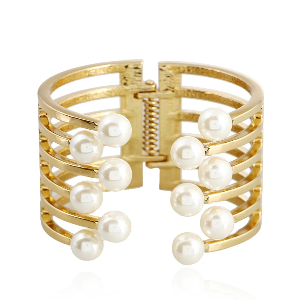 Fashion Elegant Alloy Faux Pearl Open Bangle Women Lady Jewelry Gift | Украшения и аксессуары
