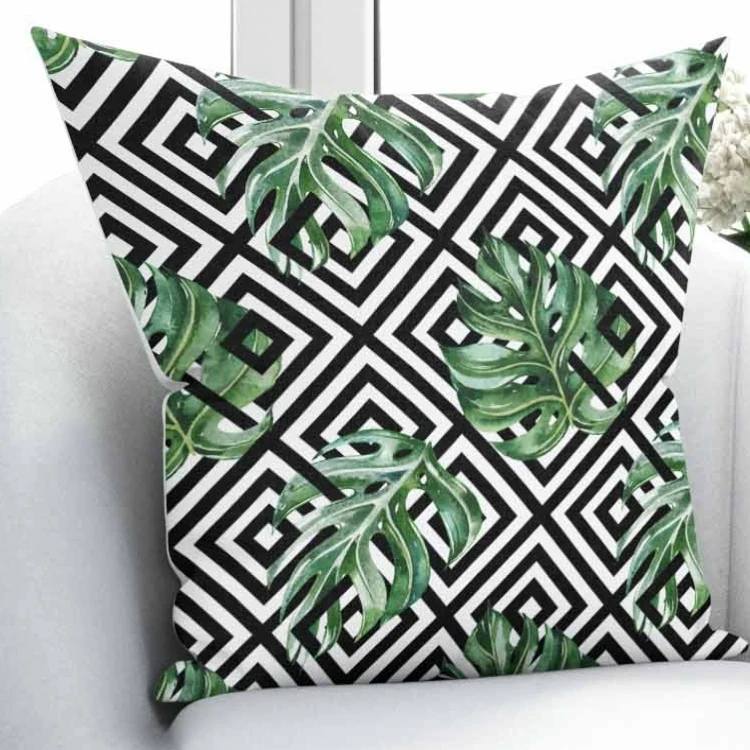 

Else Black White Locked ikat Green Leaf Geometric 3D Pattern Print Throw Pillow Case Cushion Cover Square Hidden Zipper 45x45cm