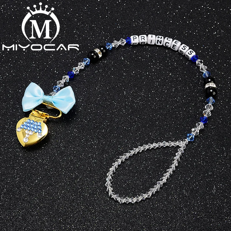 MIYOCAR custom name bling crown pacifier clip pacifier holder dummy clip with bling crown pacifier set unique gift SP011