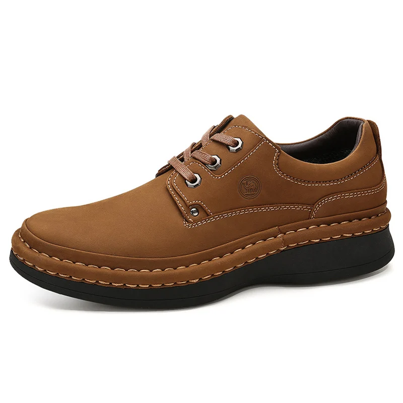W532183050Yellow CAMEL/мужская повседневная обувь из натуральной кожи на шнуровке в английском стиле; прошитая вручную мужская обувь на толстой подошве; мужская обувь - Цвет: W532183050Yellow
