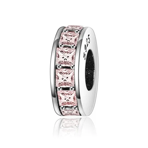 Pink 6 стилей, сделай сам, подходят к оригинальному браслету Pandora, амулеты для изготовления ювелирных изделий, подлинные 925 серебряные бусины, Вдохновляющие подвески с фианитами - Цвет: Pink