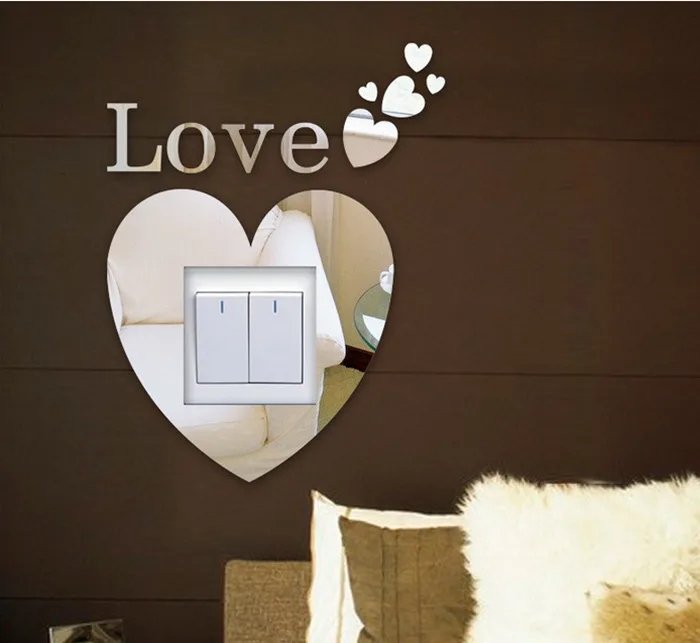 Love Circle Crystal Acrylic Mirror Decorative Sticker 3D Wall Decal Switch Home Decol Decoration Shower | Дом и сад