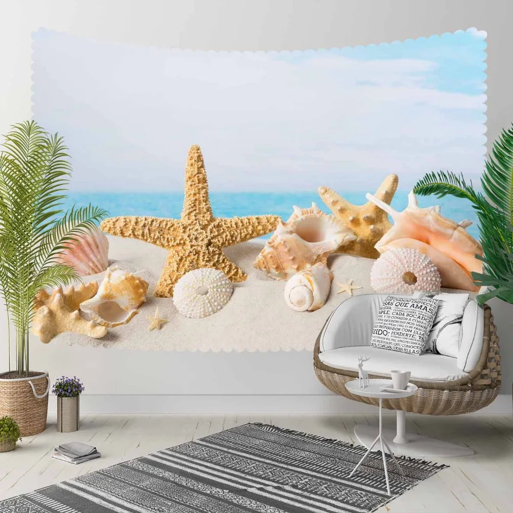 

Else Blue Sky Tropical Beach Sand Sea Stars Shells 3D Print Decorative Hippi Bohemian Wall Hanging Landscape Tapestry Wall Art