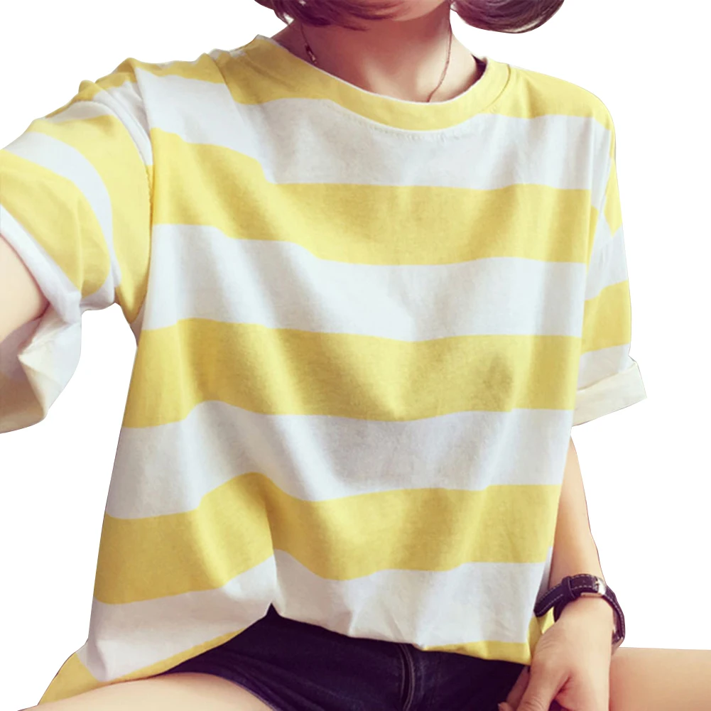 Женская футболка с коротким рукавом и круглым вырезом|striped top|t shirtcrew neck |