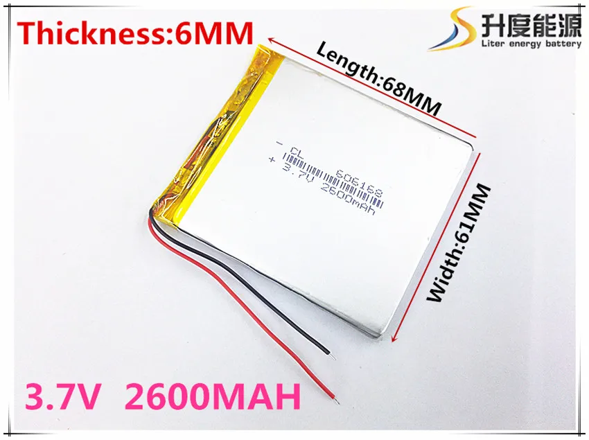 Литровый аккумулятор 3 7 В 2600 мАч литий полимерный 606168 навигатор MP3 GPS